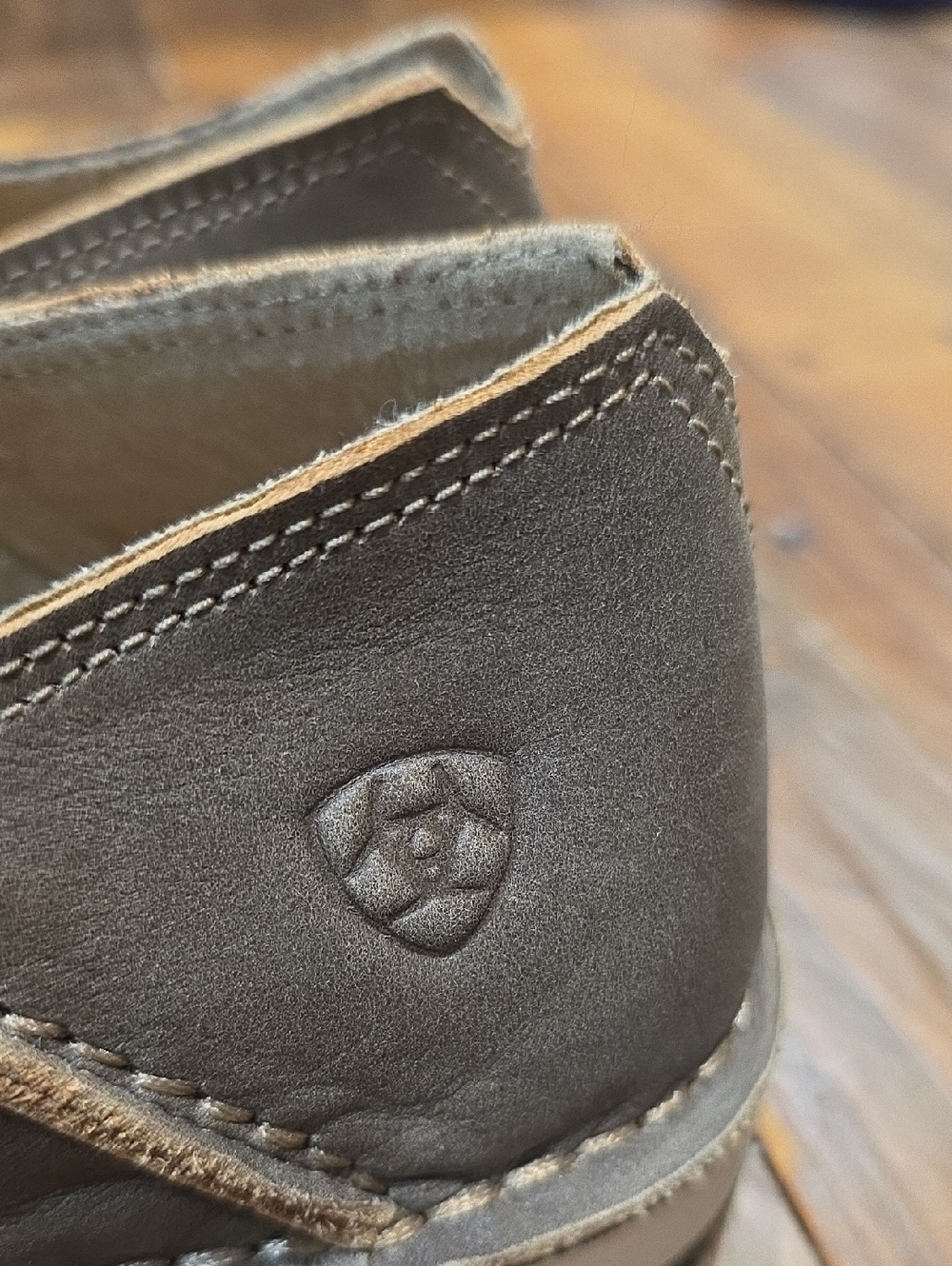 Ariat Taupe Slip-On Loafers with White Embroidered Floral Detail - Picture 2 of 6